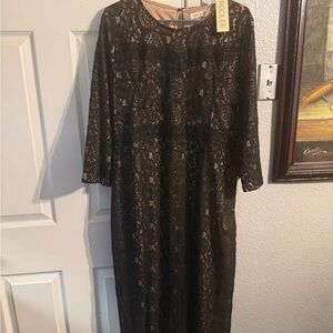 Roolee Black Lace Dress with Nude Lining